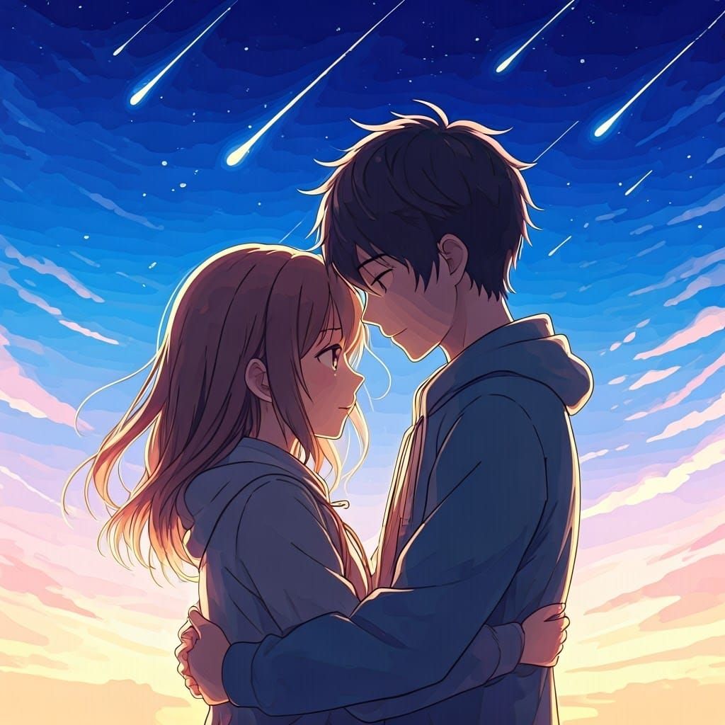 Romantic Anime Couple Under Starry Night Sky