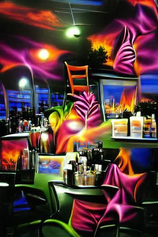 Vibrant Night Cafe airbrush art