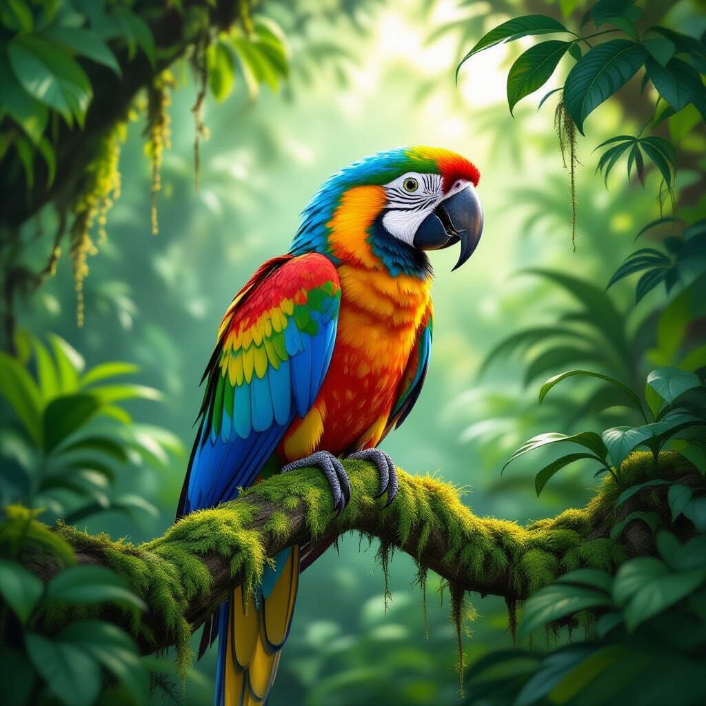 Vibrant Macaw Parrot in Lush Jungle