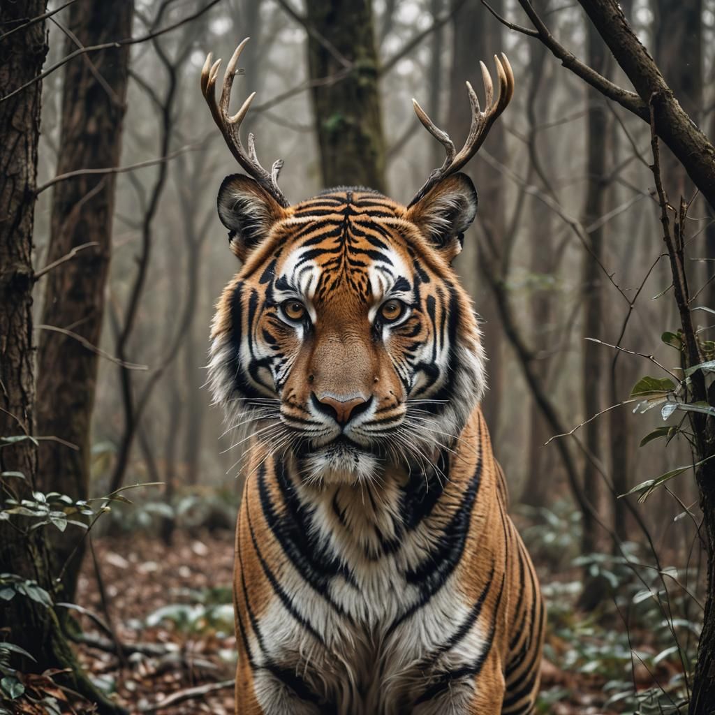 A Very Stunning Portrait Of A Tiger/Deer Hybrid