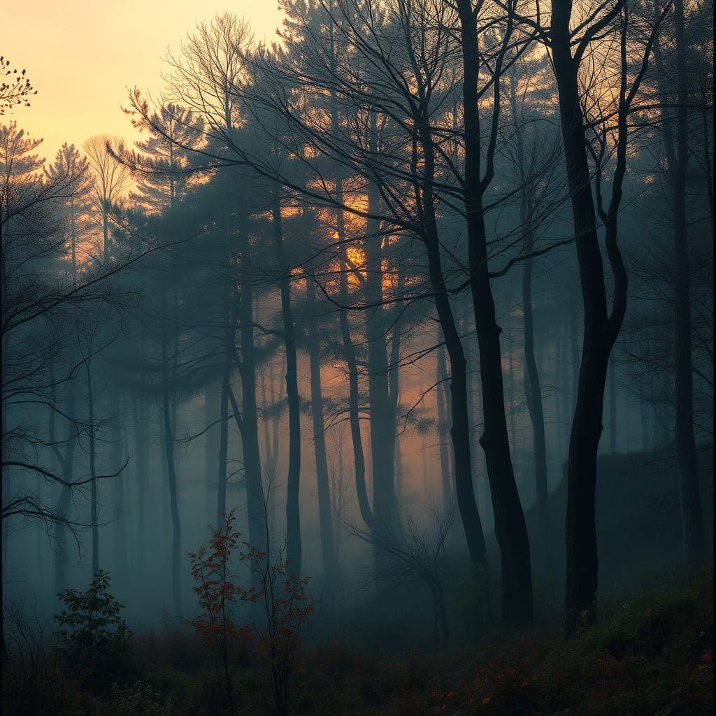 Mystical Forest at Dusk in Dreamlike Essence