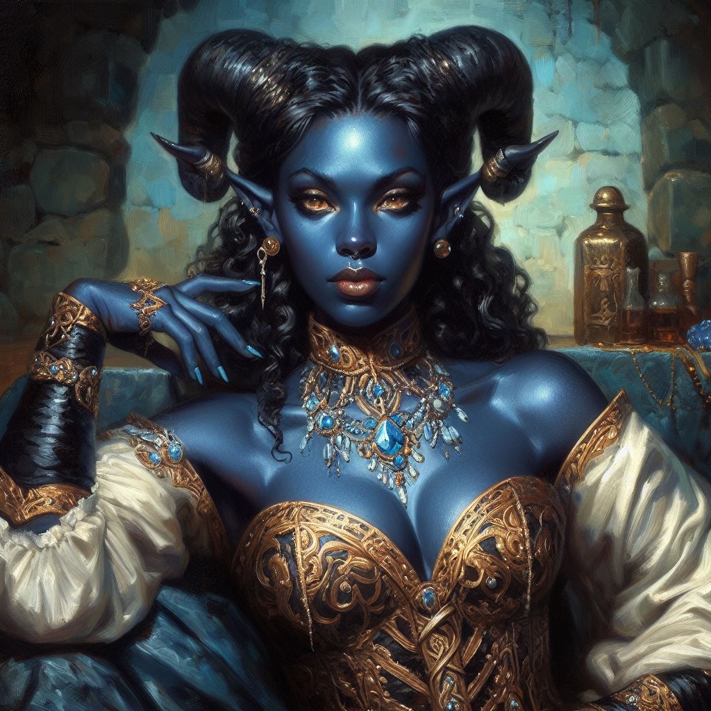 Blue Tiefling, Gold Choker