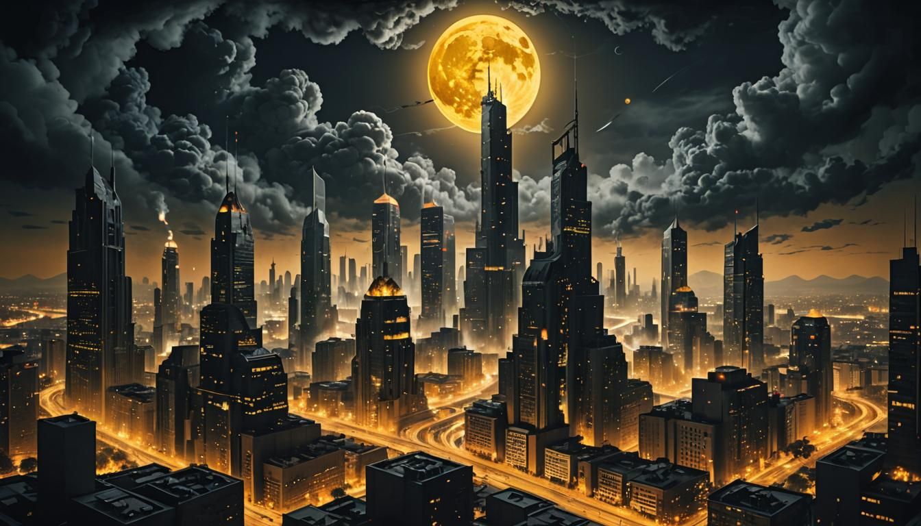 To create an amazing future city in distress, smoke, fire, d...