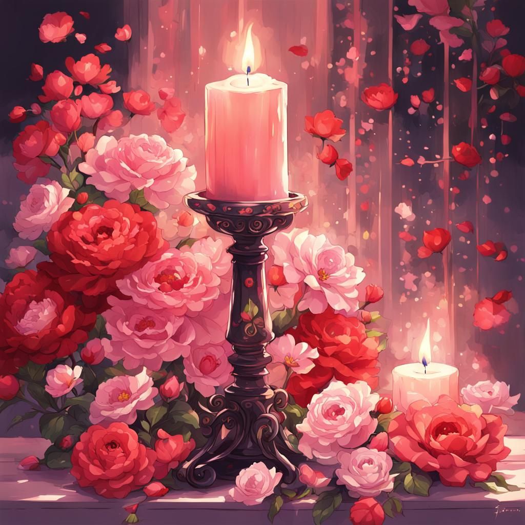 Candlestick with Flowers in Anime Style