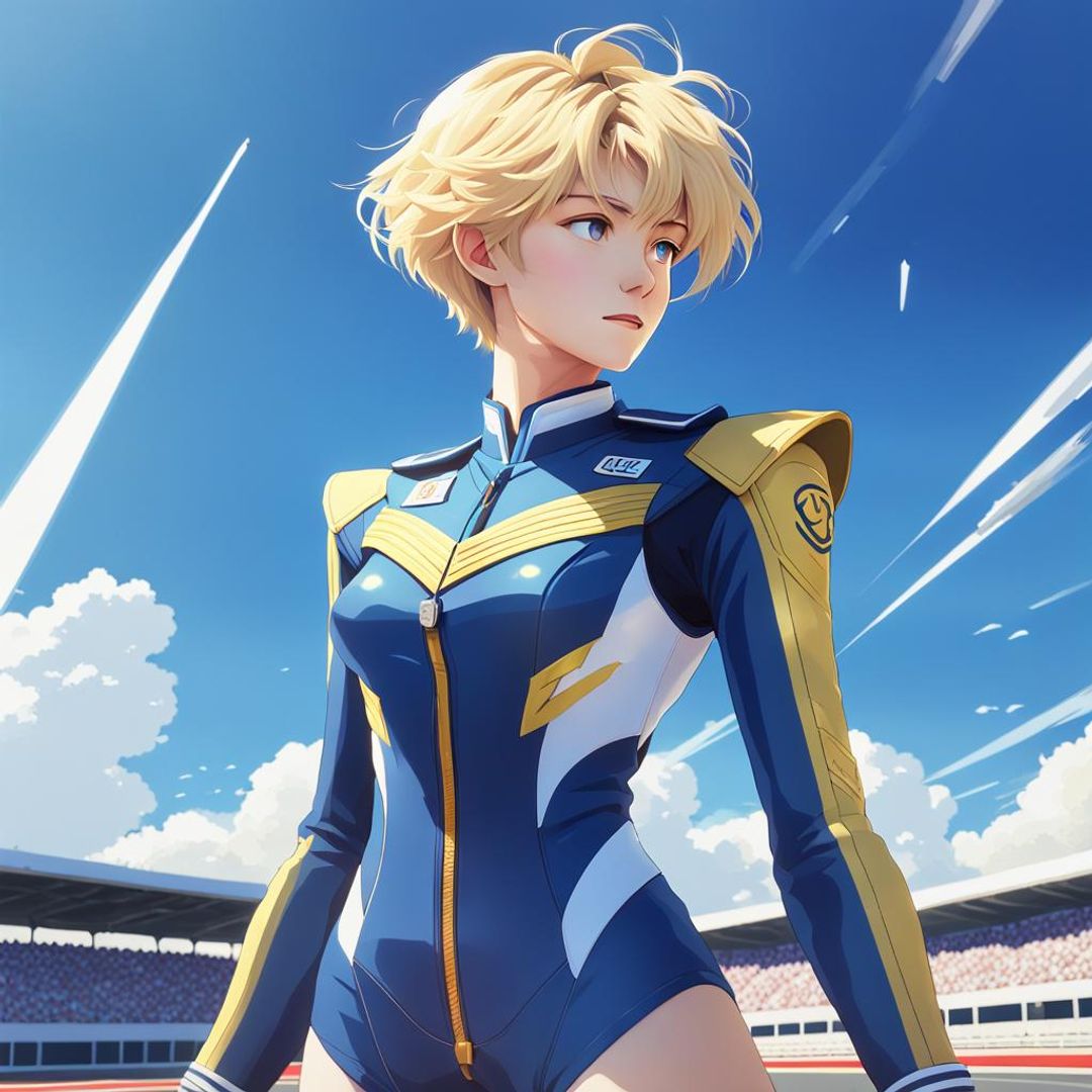 Beautiful woman with short blonde hair (Sailor Uranus) wearing racing ...