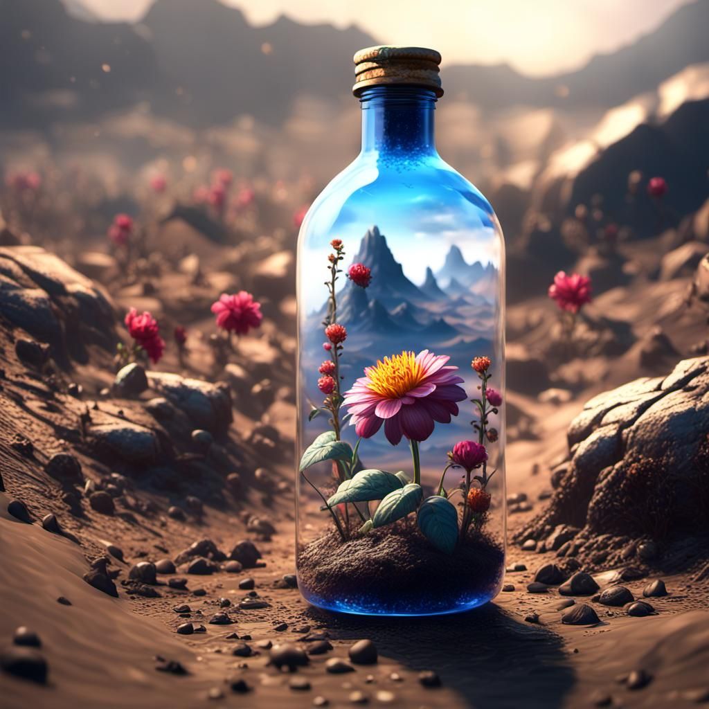 A beautiful flower growing in a plastic bottle  by @THARTIST