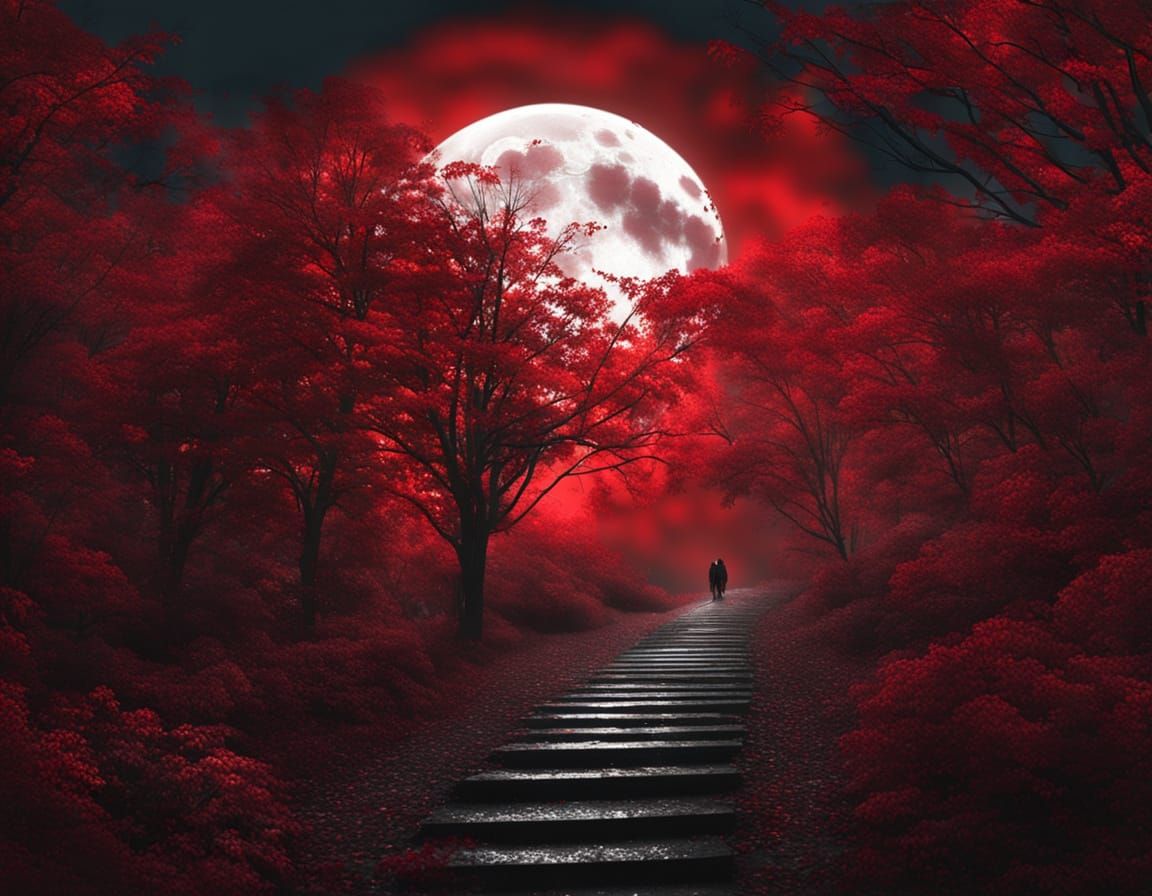 Autumn Moon, Red Leaves/ Strange Shadows in Hazy Gloom/ Whisper Behind Me  by @Doomblob