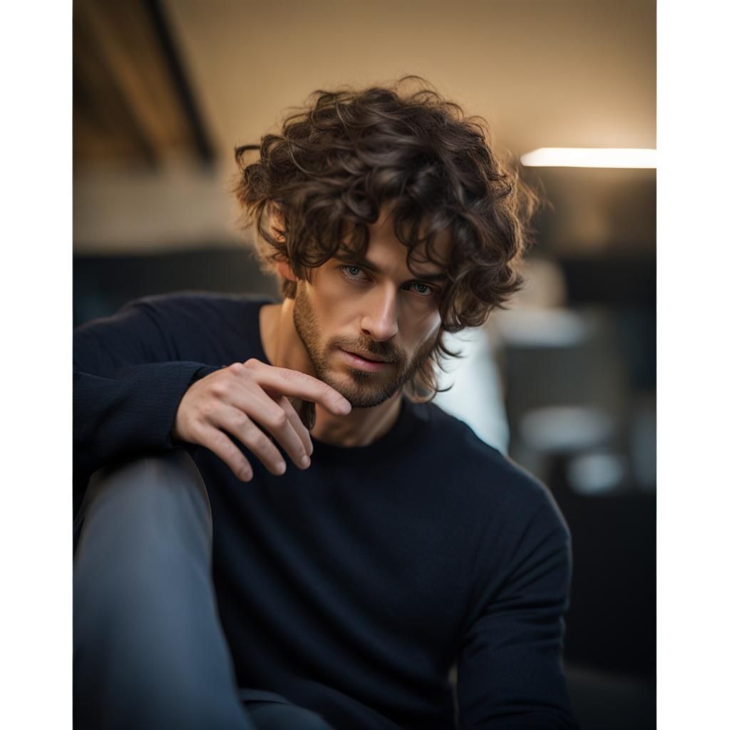 Handsome Tanned Man with Green Eyes Portrait