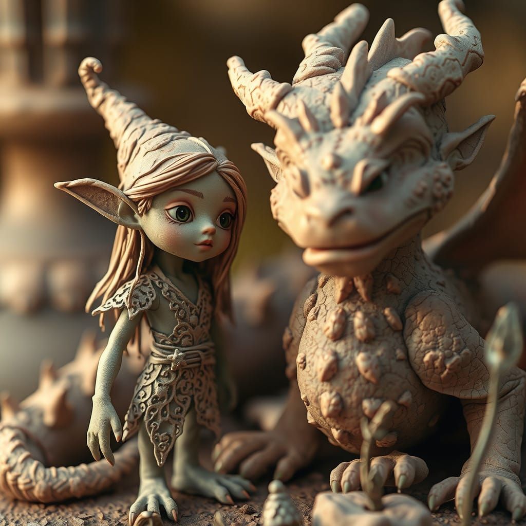 Dragon and Elf clay friends   by @Dom Jesus