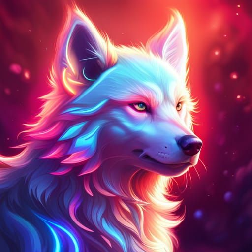 neon wolf, cute, adorable , realistic style, 8k resolution c...