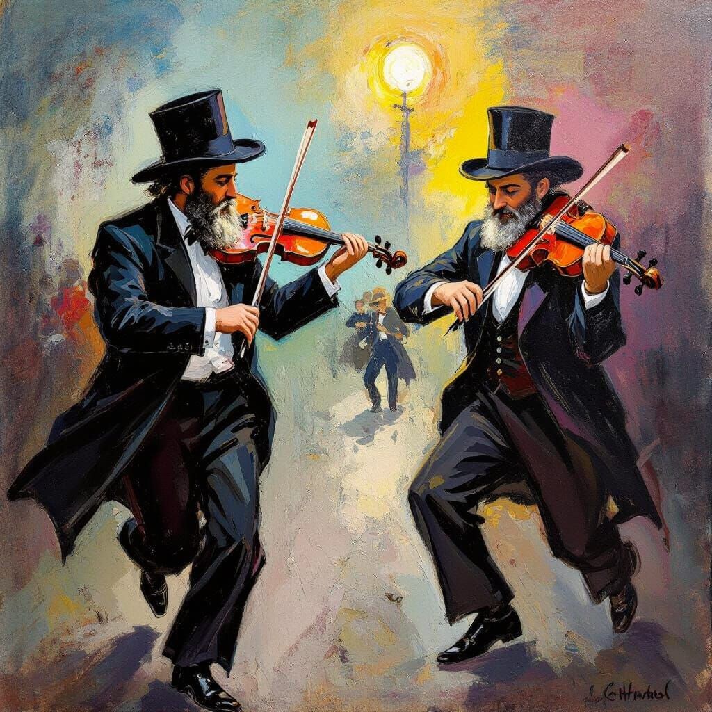 Hasid Chasing Admor in Bnei Brak: Expressionist Scene