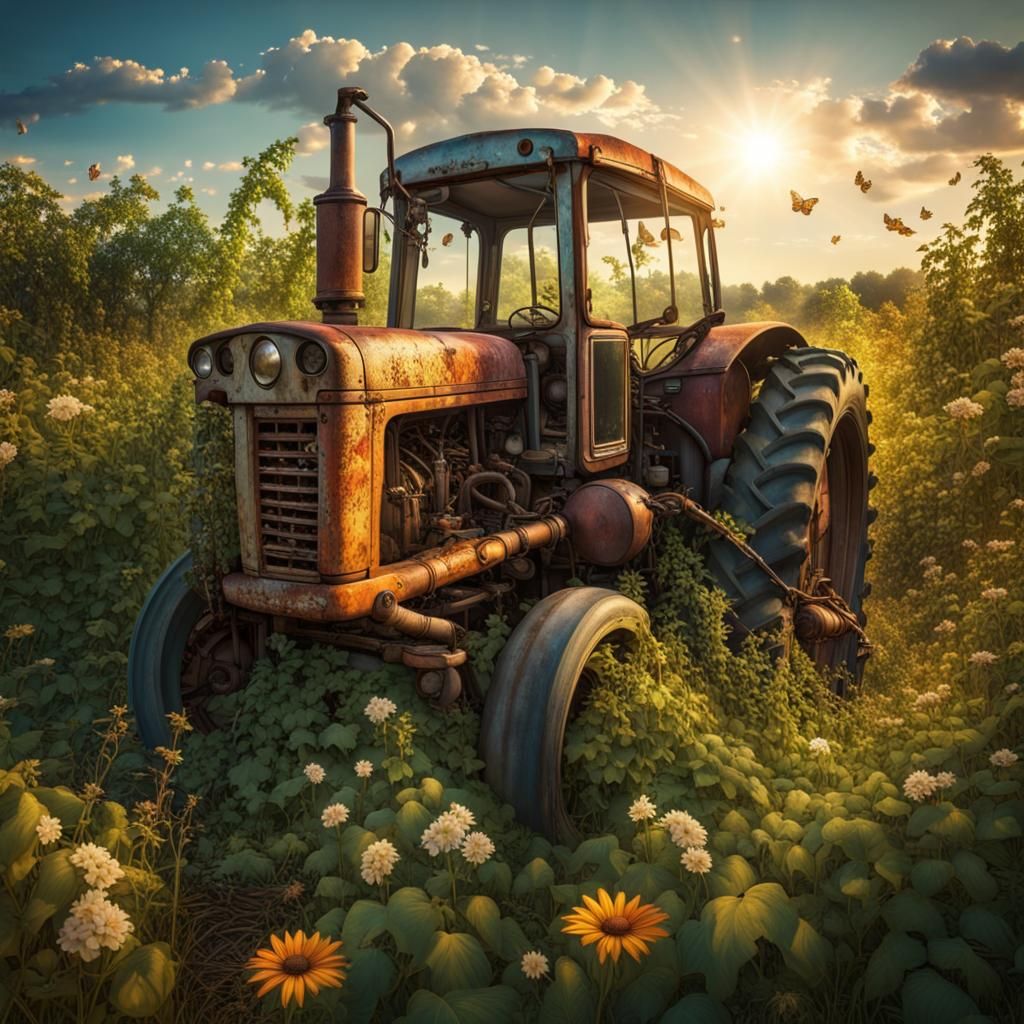 An abandoned, rusted tractor  by @AvoDeciduous