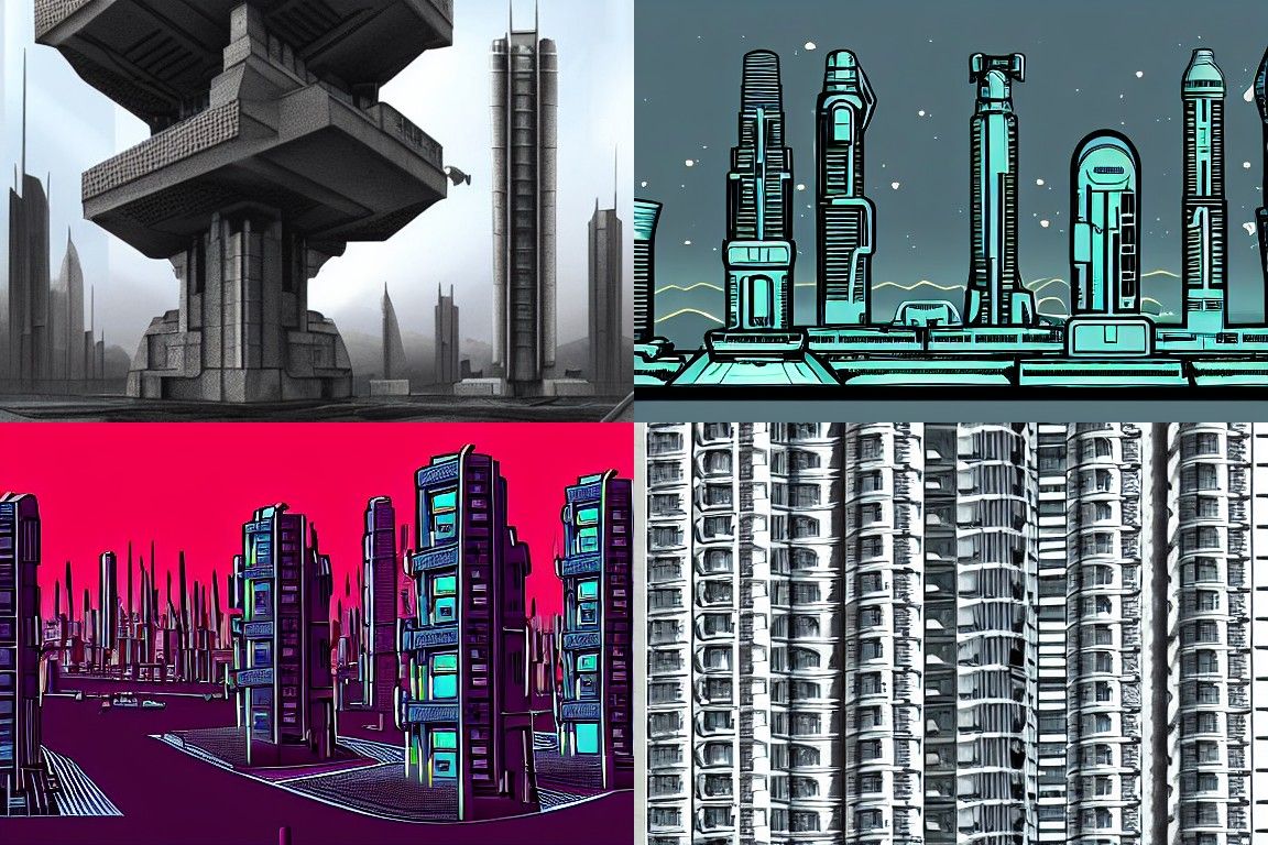 Sci-fi city in the style of Brutalism