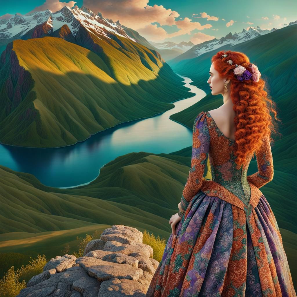 Ginger woman in the mountains