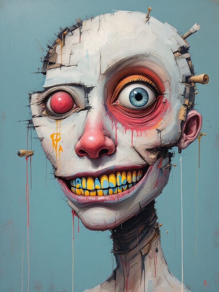 Distorted Humanoid Figure in a Fragmented Portrait