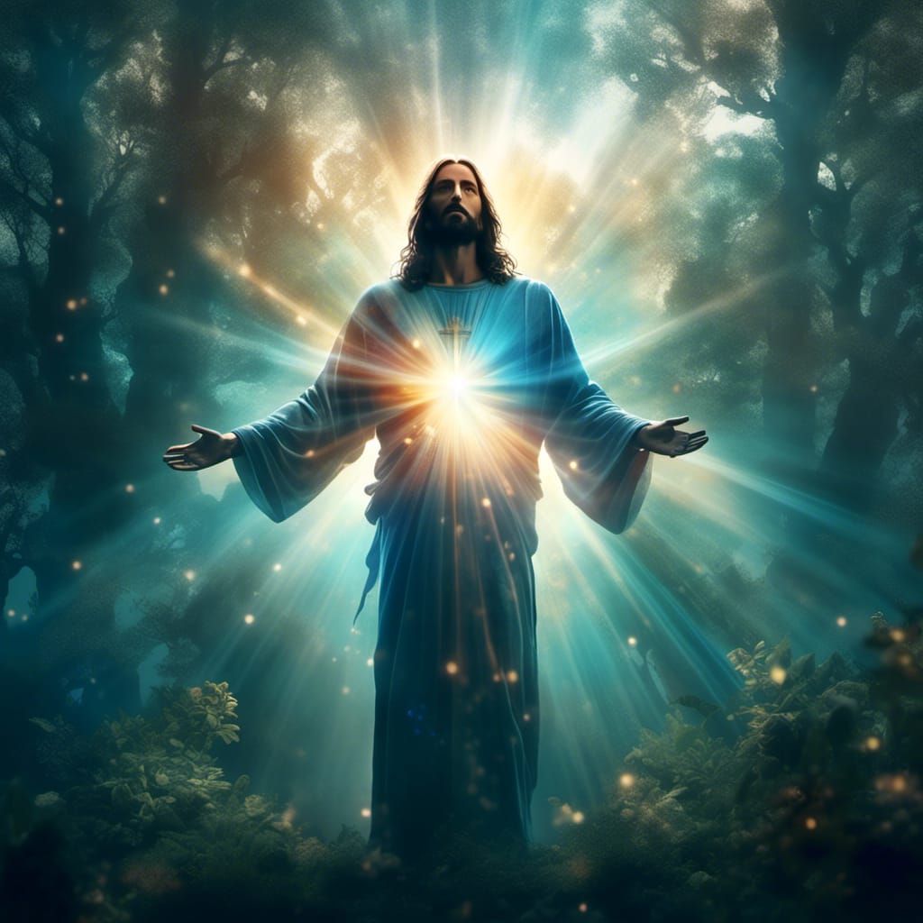 Majestic Jesus Silhouette in Cosmic Landscape, Surrealist Ar...