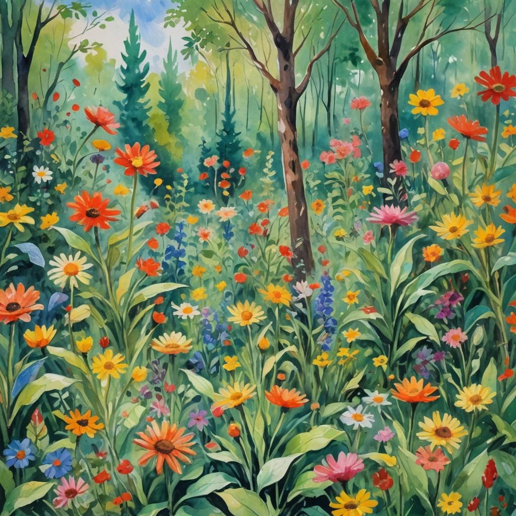 Impressionist Gouache Children's Drawing in Watercolor Style