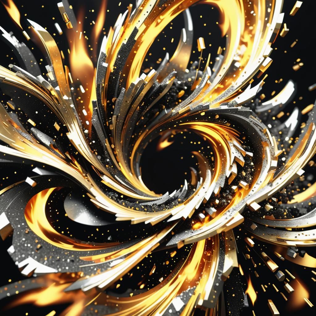 abstract 3D shape, millions of tiny gold and silver sparkels...