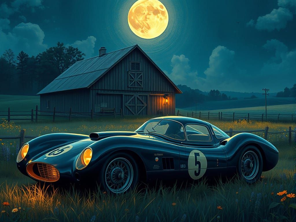 Indigo metallic old racing car - Ethereal Racing Car Under A...