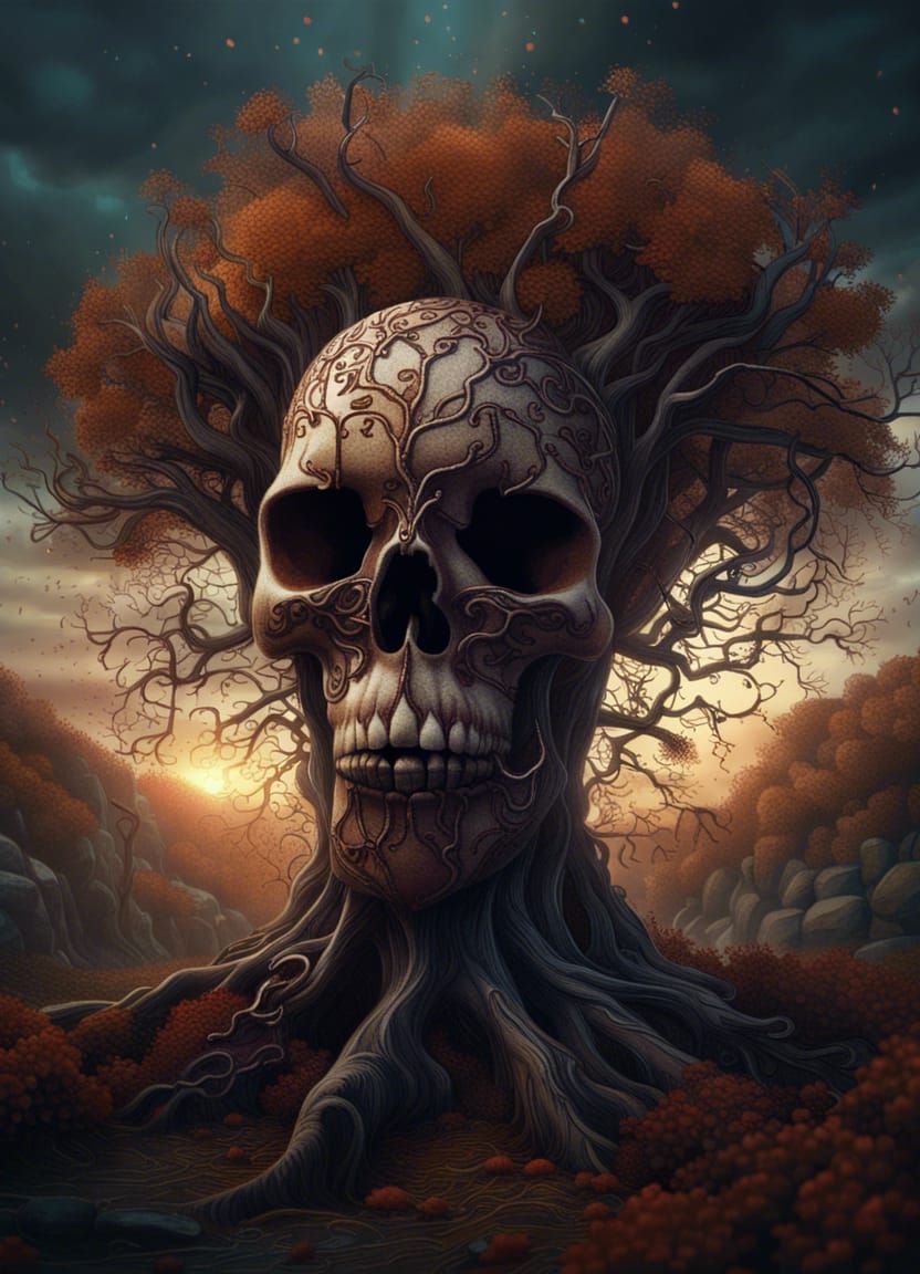 Tree Roots Skull: Detailed Matte Painting in 8k