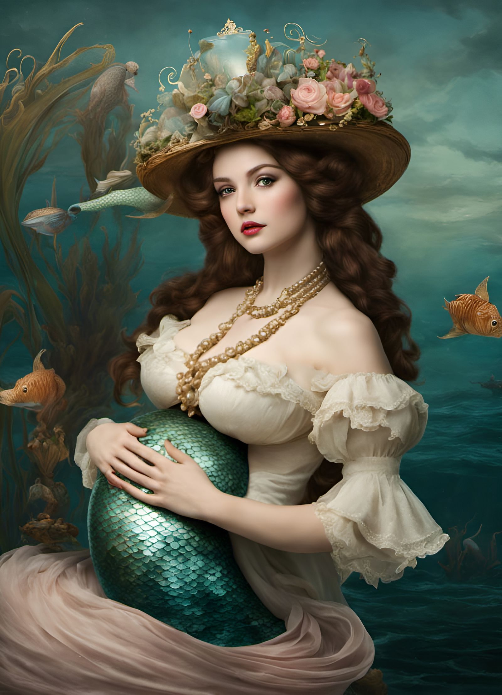 Beautiful young pregant Victorian Mermaid