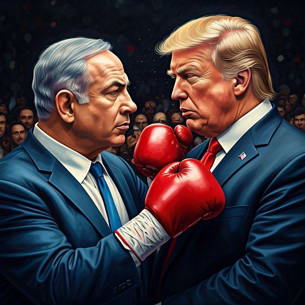 Netanyahu and Trump in Intense Boxing Match Oil Painting