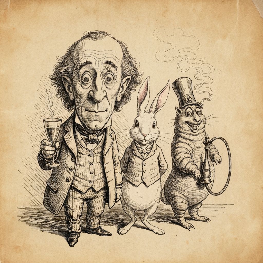 Lewis Carroll drinking absinthe with companions  by @Bea Yess