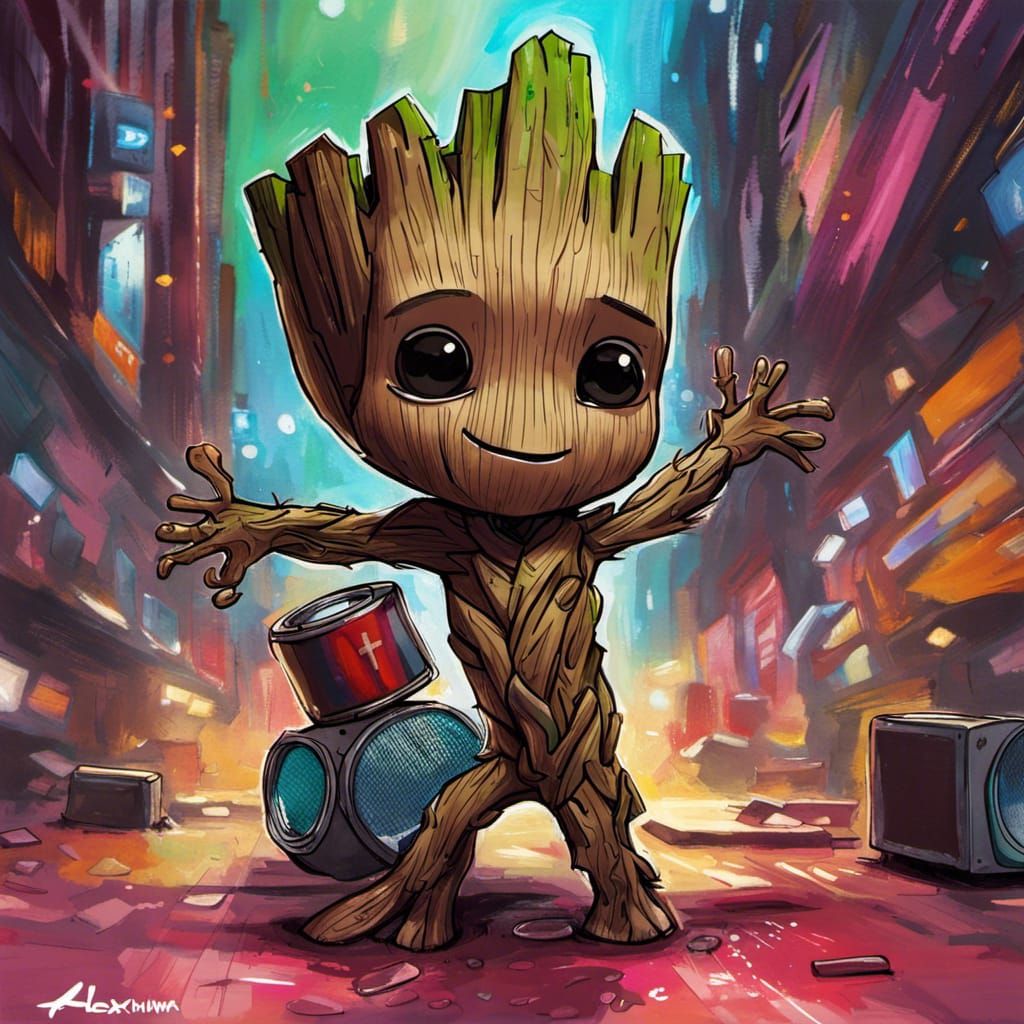 Baby Groot Disco Dancing - AI Generated Artwork - NightCafe Creator