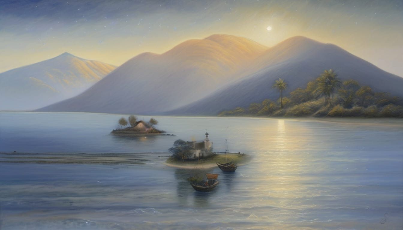 Serene Beach Goddess Under Crescent Moonlight