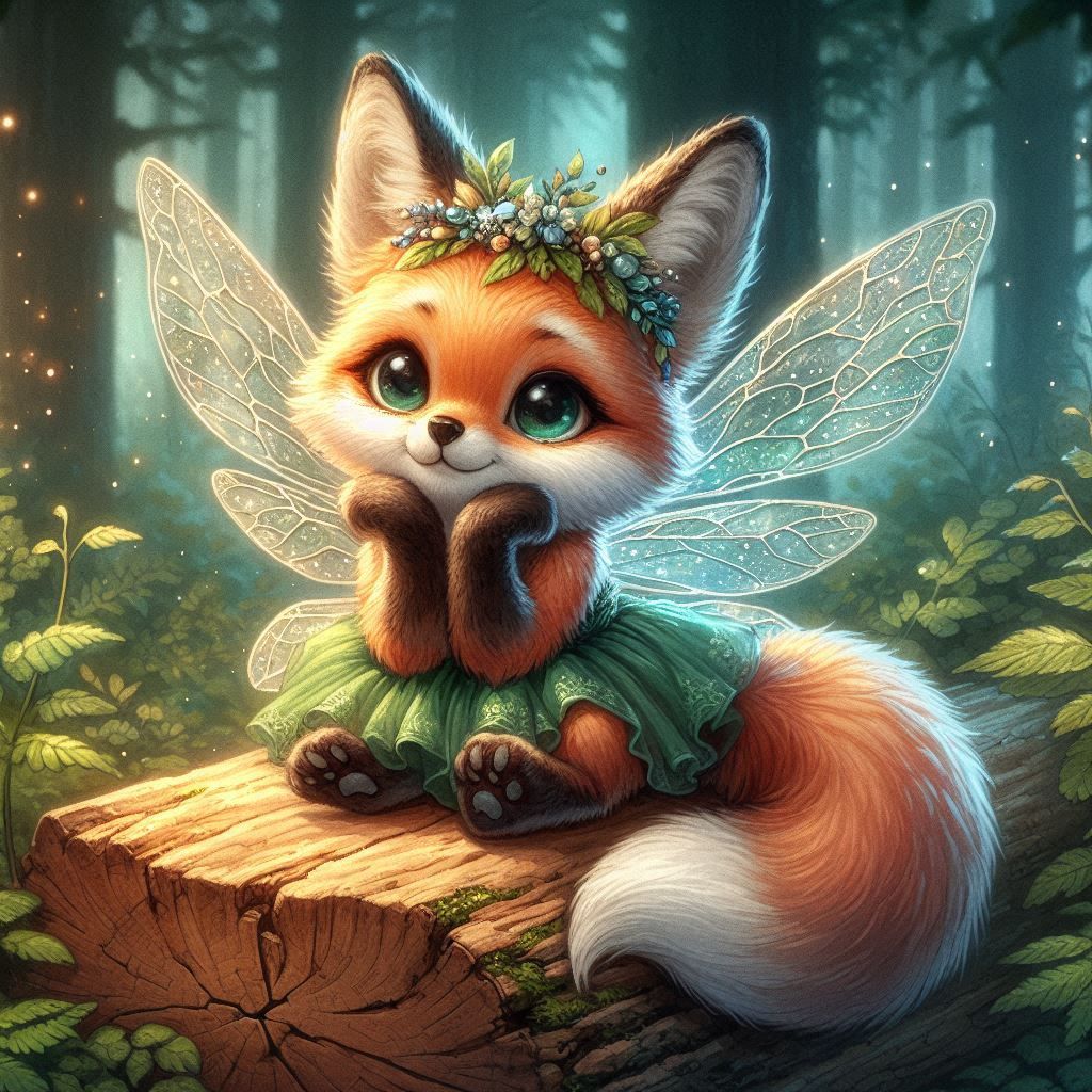 playful adorable fox dressed as green fairy cute pose precious on log in  forest anime cartoon watercolor (open prompt) - AI Generated Artwork -  NightCafe Creator