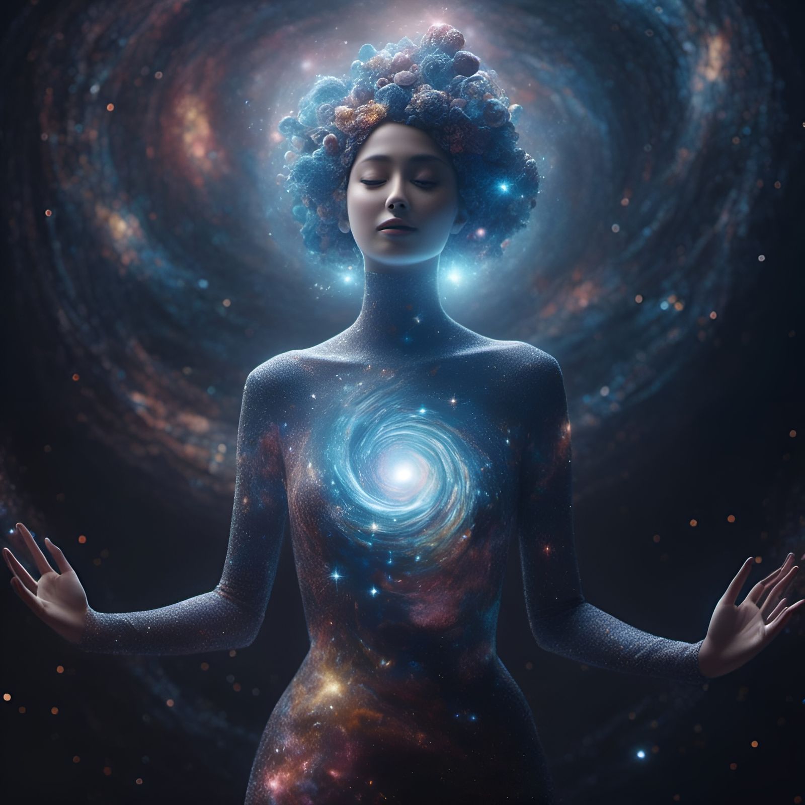 Goddess with swirling cosmic dust
