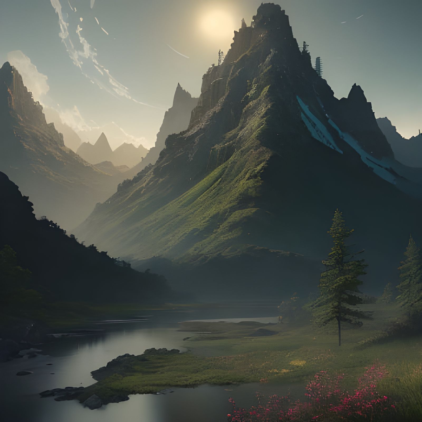 Ethereal Mountain Landscape in Surreal, Hyper-Realistic Styl...