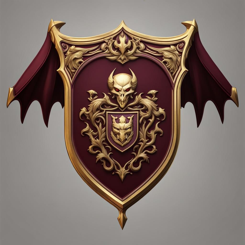 Family crest for vampire clan on deep maroon banner with gold stitching ...