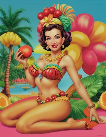 Carmen Miranda With Her Fruit Turban On A Island Oasis Chica Chica Boom Chic Early 1940s 0538