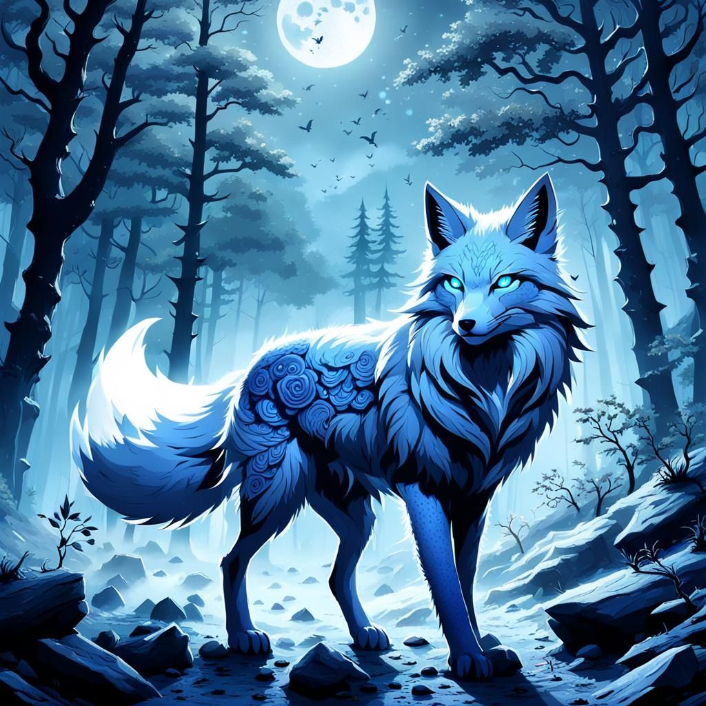 wondering blue kitsune - AI Generated Artwork - NightCafe Creator