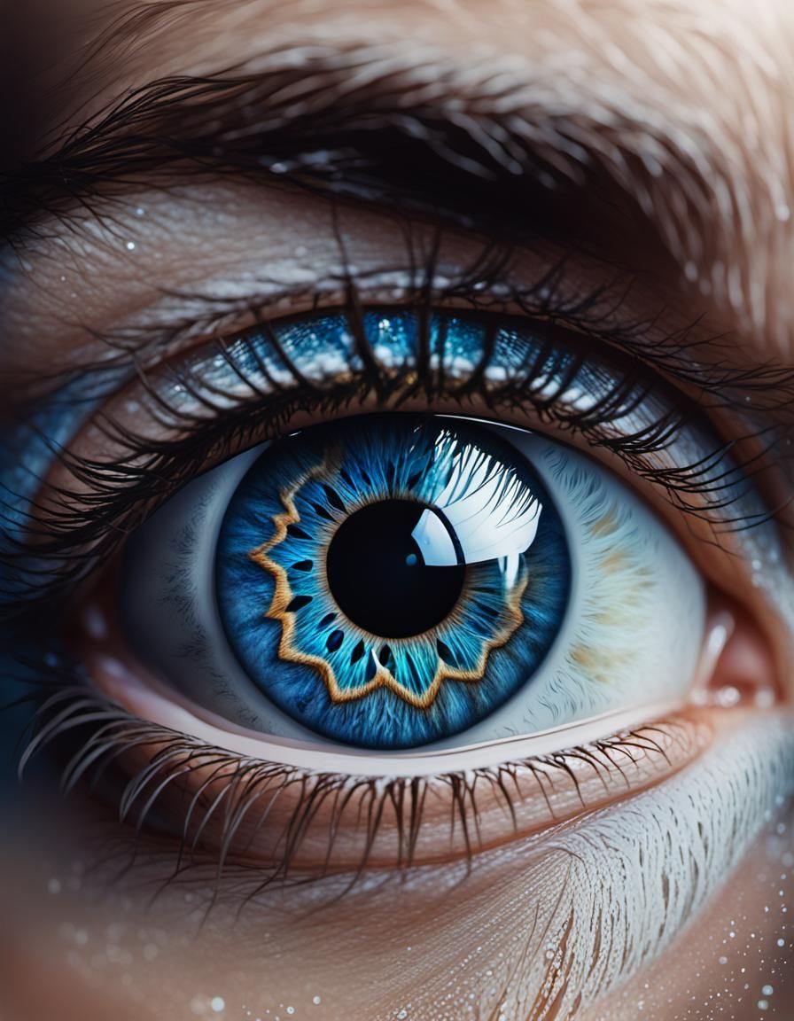 Ocean Reflection in a Blue Eye: Detailed Close-Up