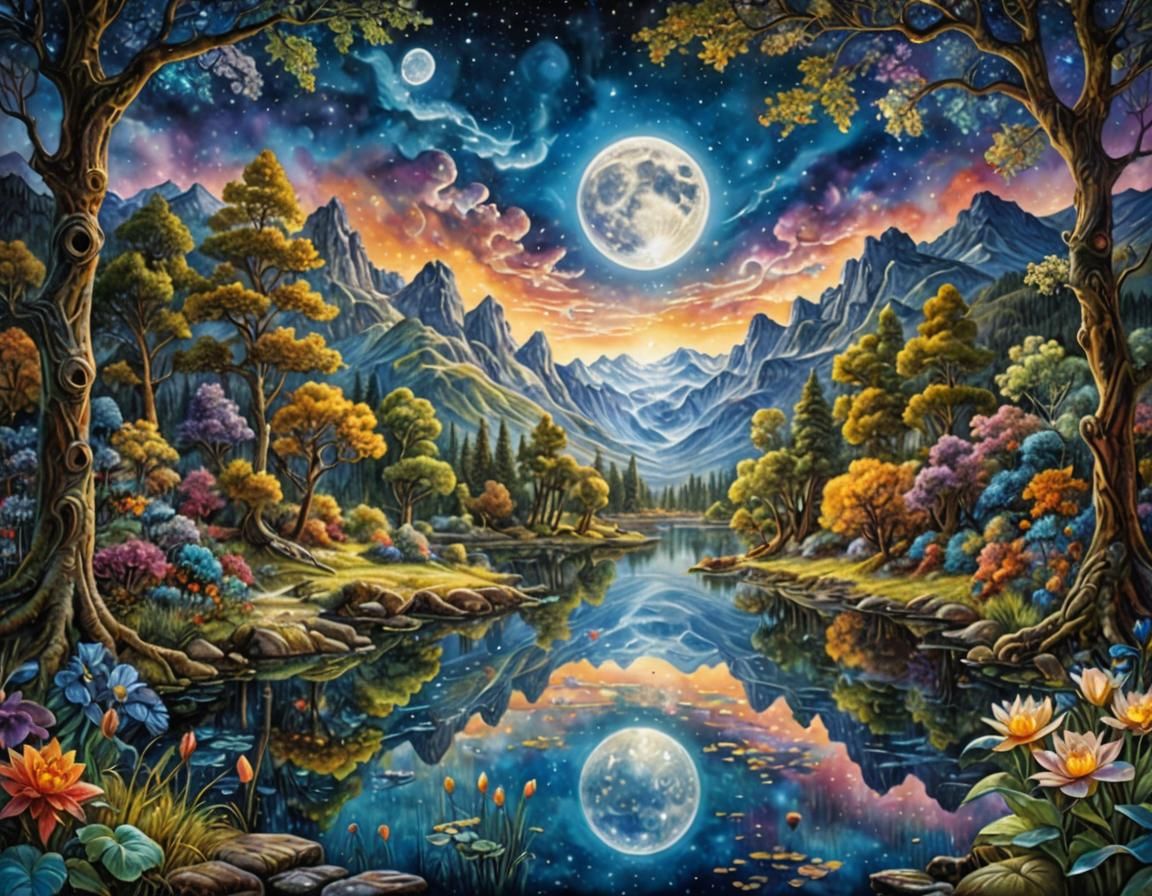 moon lake reflection Josephine Wall