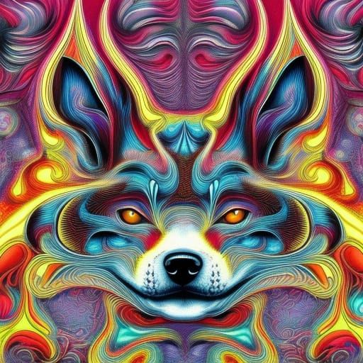 Kitsune Fractal dog illusion, hyperdetailed psychedelic dog fractal by ...