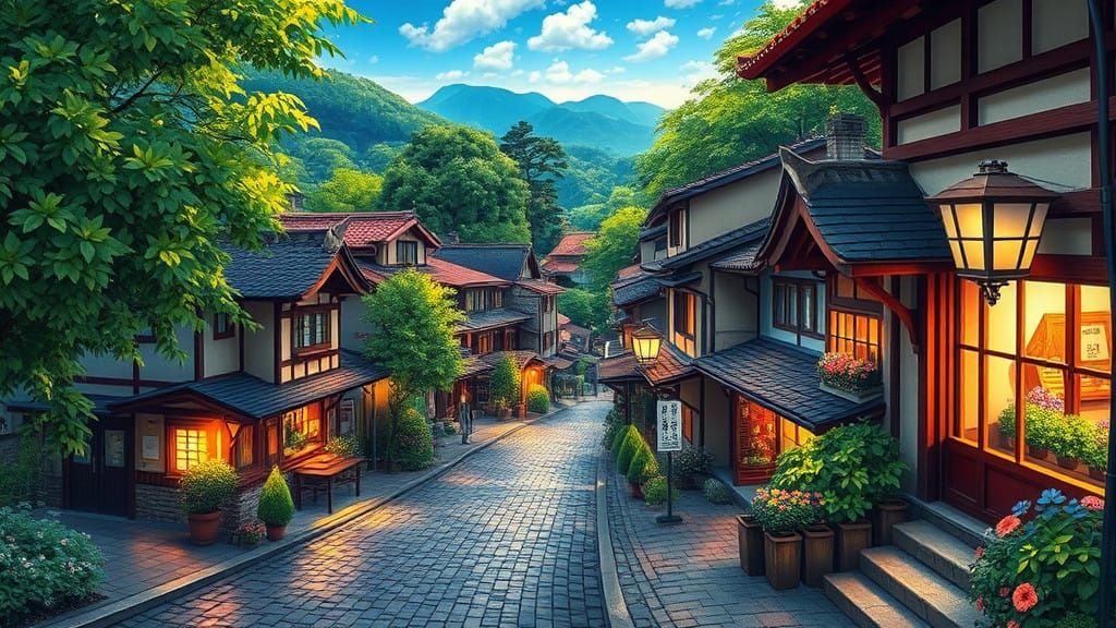 Whimsical Nagasaki Village in Dreamlike Japanese Style