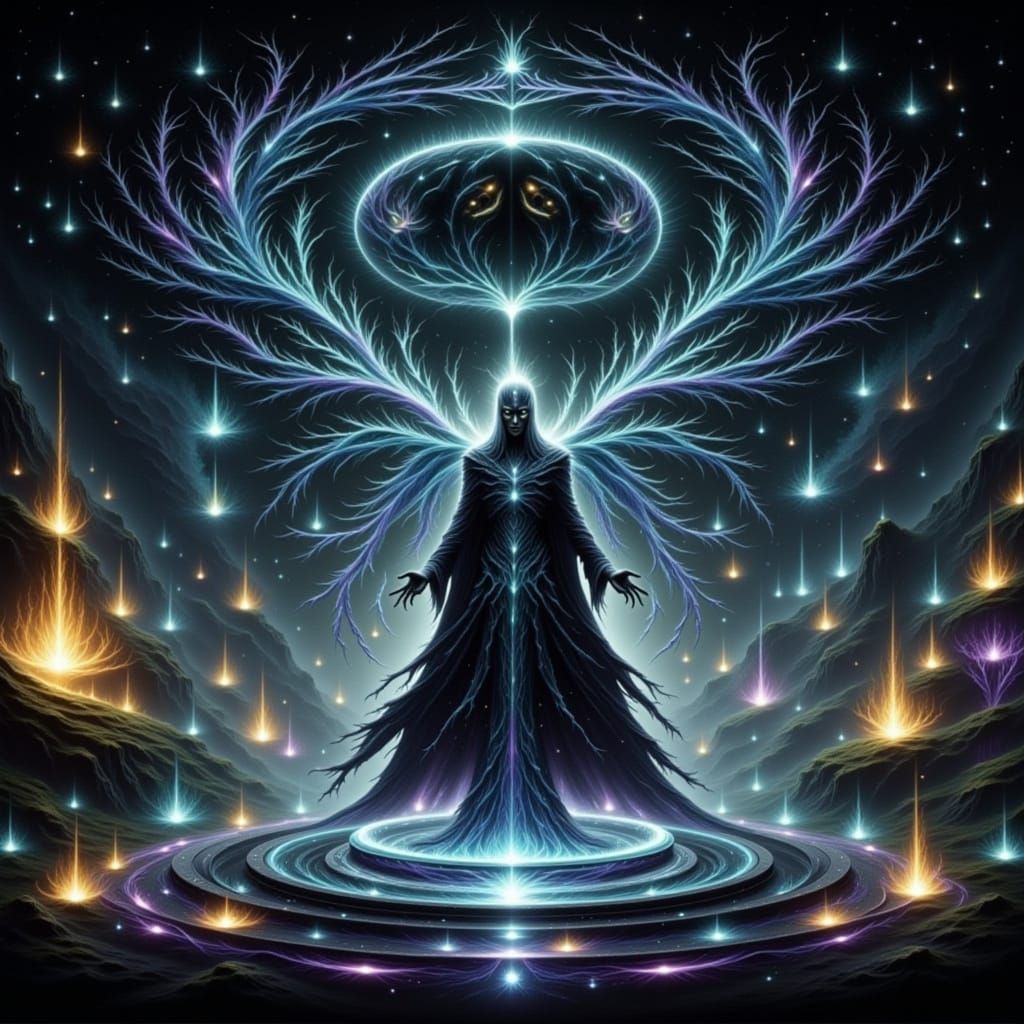 Ethereal Cosmic Transformation in Dark Fantasy