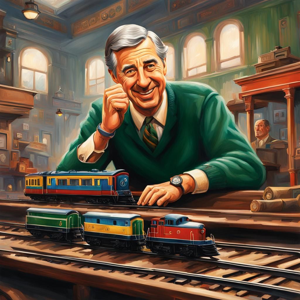 mr rodgers playing with trains
