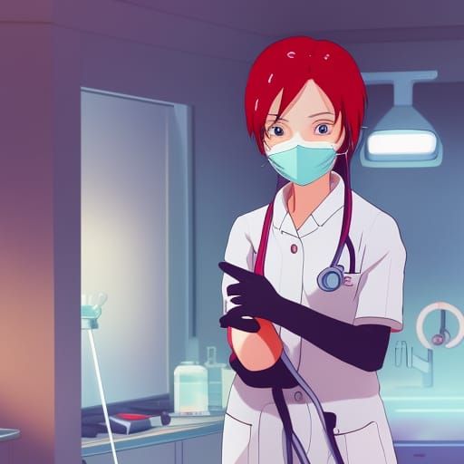 Illustration of a cute female dentist with Red hair wearing ...