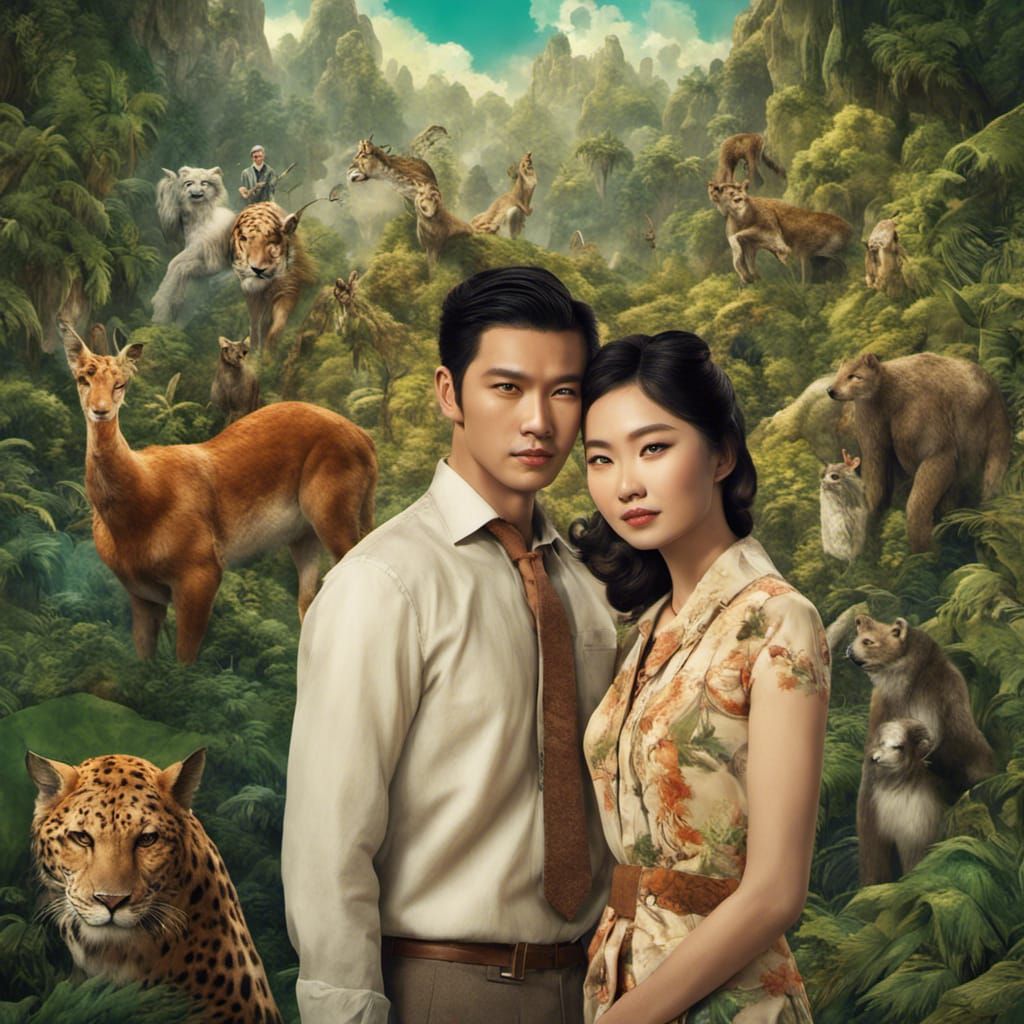 photo, Asian couples, detailed faces, and charming eyes. wea...