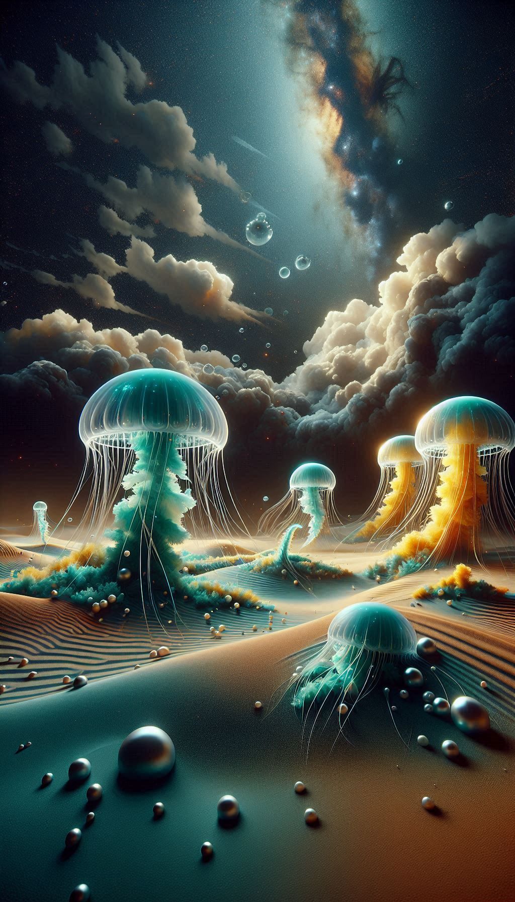 surreal desert - alien plants form jellyfish