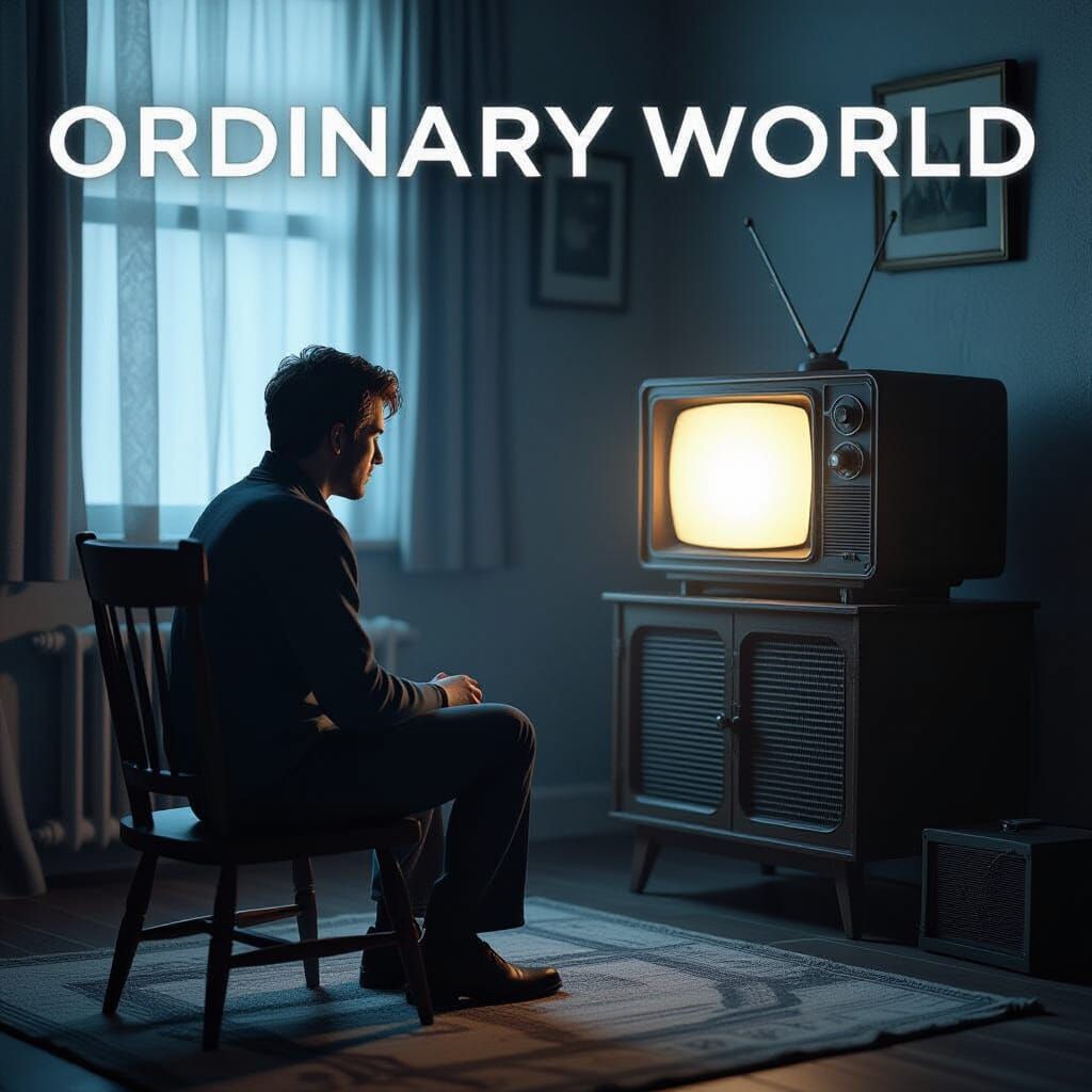 Make an album cover to RICHIE RADIO 
Title Ordinary World 
Piano Version 

Art:
I turned on the lights, the TV, and the radio
Still I can't escape the ghost of you