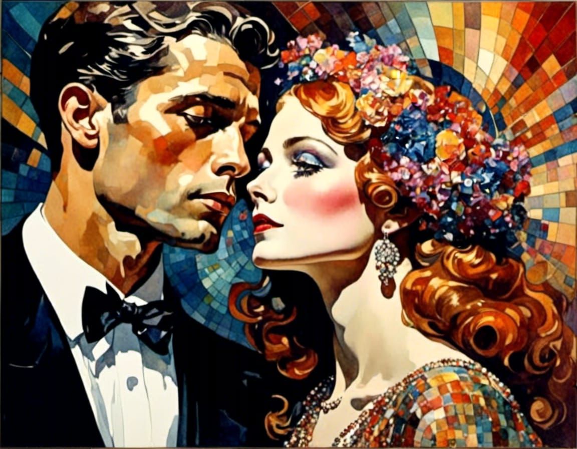 Portrait of young lovers<lora:Boho Psychedelica:1.0>