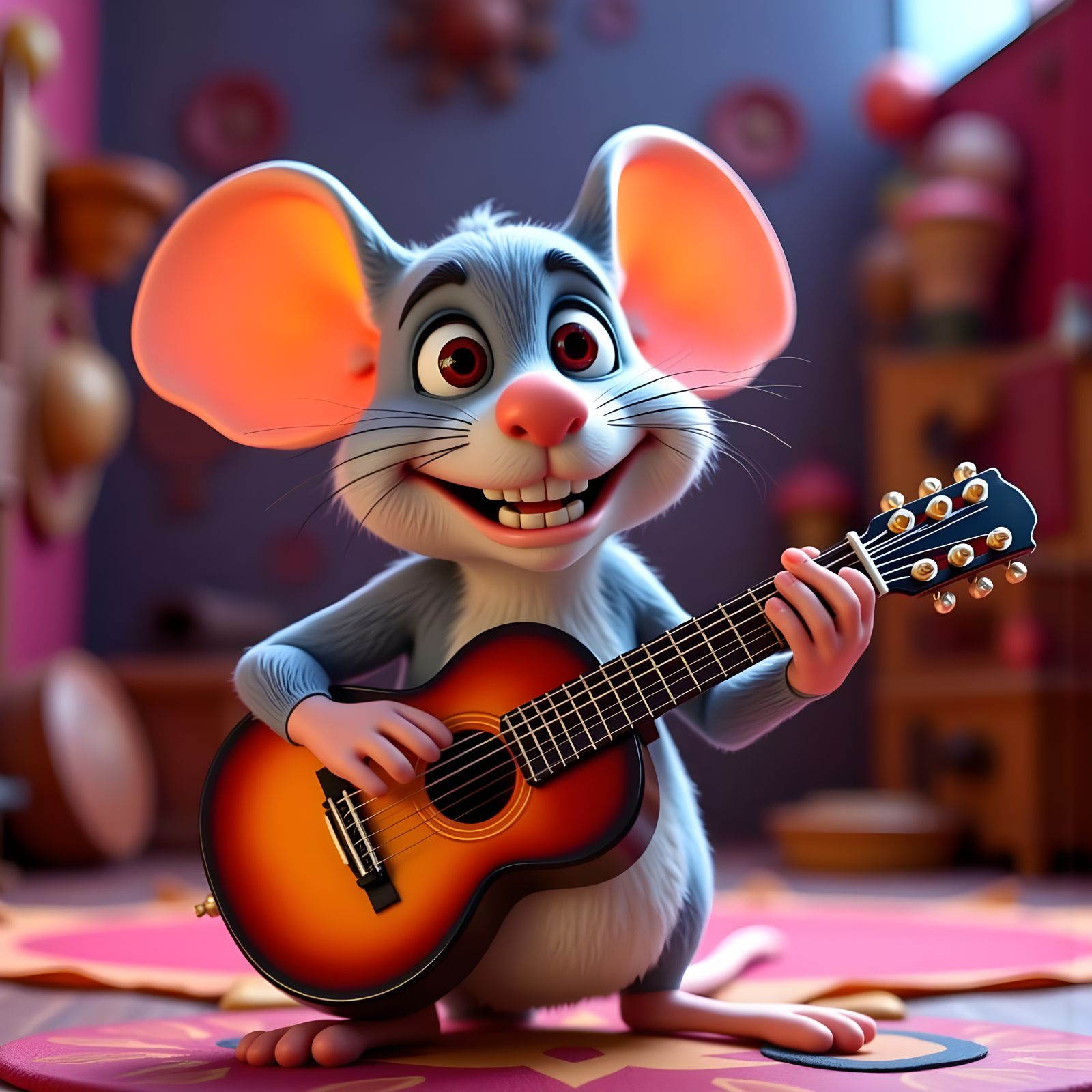 Mouse playing his guitar and singing