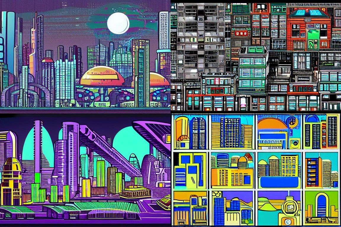 Sci-fi city in the style of Computer art