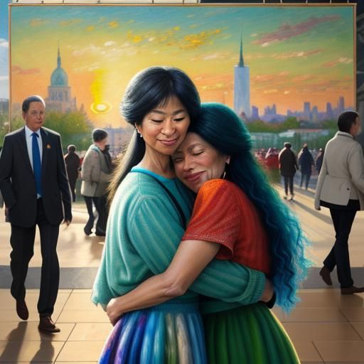 Impressionist Oil Painting of Diverse People Gathering