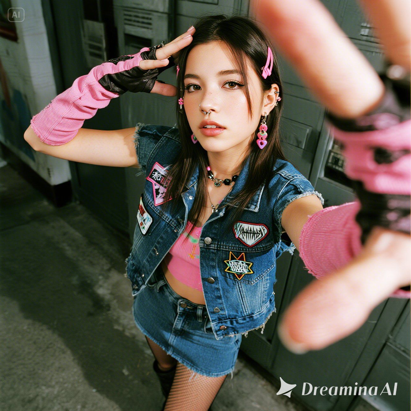 80's punk girl with cute-punk mix outfit